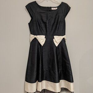 Alannah Hill Silk Black Ivory Bows Cocktail Holiday Party Dress Size 8